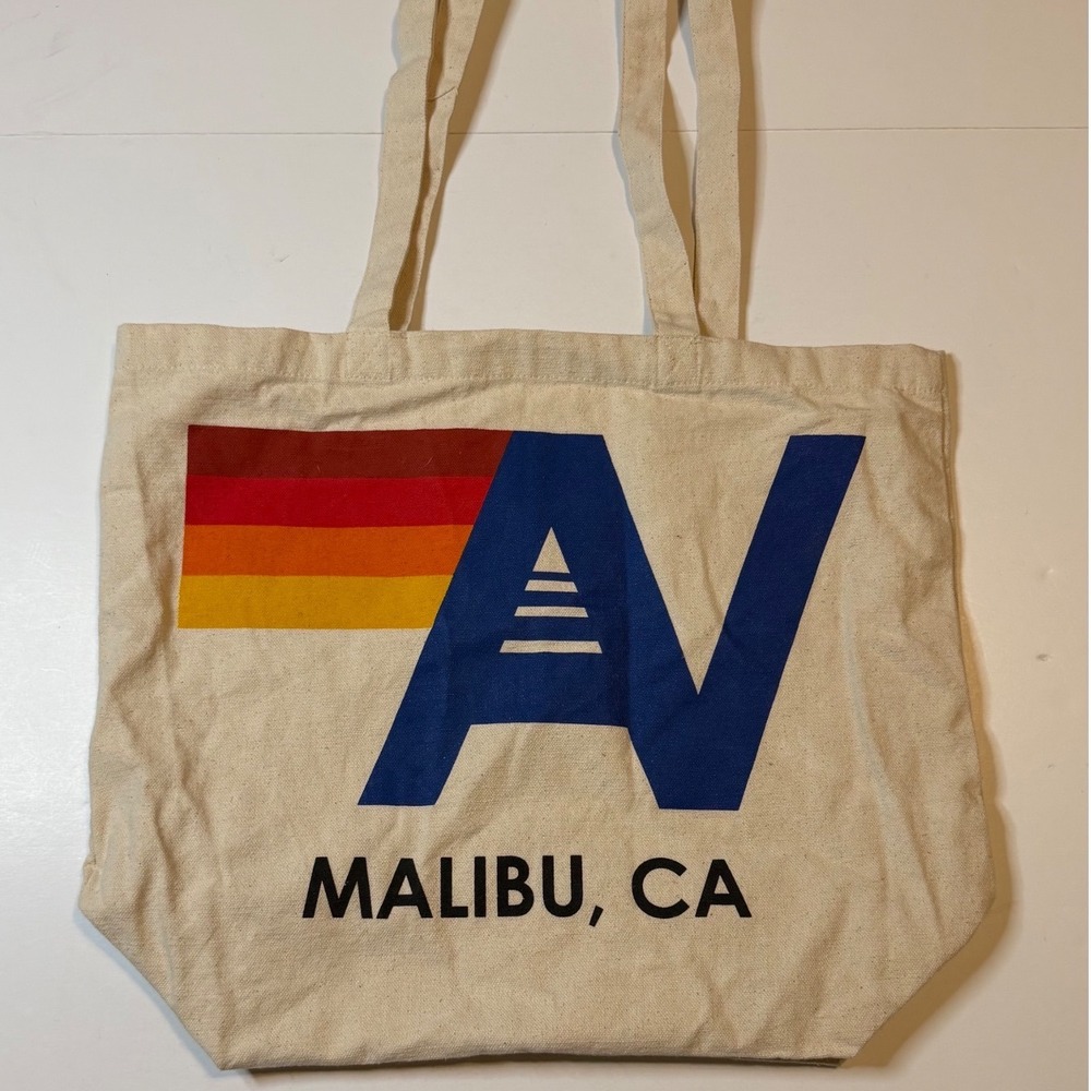 Aviator Nation Tote Bag Cream Canvas Malibu CA Retro Logo Shopper